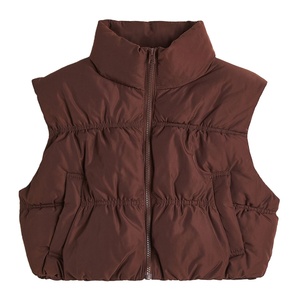 2024 invierno Color sólido cremallera gruesa ambos lados usan manga acolchada Crop Top chaleco chaqueta acolchada mujeres mejor tendencia personalizada - Product Image 1