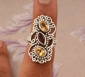 Luxury Natural Citrine Vintage <b>Ring</b> Antique Style 925 Sterling <b>Silver</b> <b>Statement</b> Band High-Quality Wholesale Handcrafted - Product Image 1