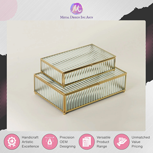 Meilleure vente : Boîte de rangement en verre cannelé doré en laiton pour bijoux et accessoires, provenance Inde - Product Image 6
