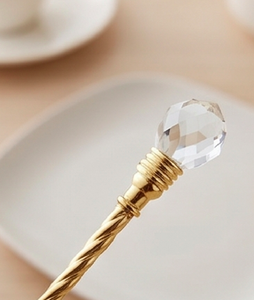 Cuillères à thé plaquées or avec manche en cristal, design glamour, manche long, finition miroir durable, pour mariage et usage en cuisine - Product Image 2