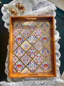 Plateau de service artisanal multifonctionnel en bois, motif végétal Art Déco, idéal pour mariage, maison et hôtel - Vente chaude - Product Image 2