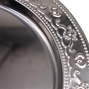 Plato base plateado, Plato base decorativo, Plato base metálico, Plato base para boda, Bandeja redonda plateada, Grabado en relieve - Product Image 6