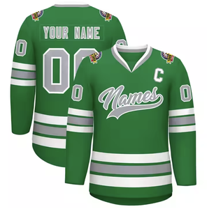 Jersey de Hockey sobre Hielo Antibacterial Verde y Blanco Personalizado con Nombre del Equipo, Parche del Capitán, Número y Manga Larga, Uniforme 100% Personalizado - Product Image 1