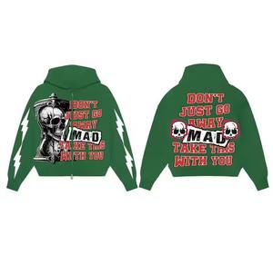 Custom <b>Full</b> Zip Graphic Hoodie Mens Y2K <b>Skeleton</b> Print Heavyweight Oversized Fleece Sweatshirt Streetwear <b>Full</b> Zip Up Hoodies - Product Image 4