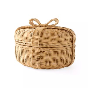 Cesta de regalo de ratán ecológico de moda con tapa y lazo tejido para decoración del hogar, hoteles, resorts, bodas y fiestas. - Product Image 2