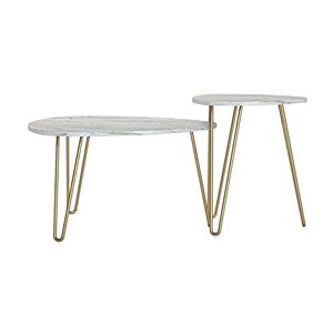 Luxury Metal Nesting <b>Table</b> With Marble Top <b>Set</b> Premium Finish Stylish Interior Living Room Bedroom <b>Side</b> <b>Tables</b> - Product Image 2