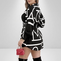 Blouse-jupe décontractée plissée à manches longues et col en V pour femme, 100 % coton respirant, tricotée, imprimée numériquement, coupe ample boutonnée