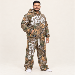 Relaxed Fit Fleece <b>Tracksuit</b> Custom <b>Camouflage</b> Hooded Jacket Baggy Pants Unisex Streetwear Sublimation Two Piece Set - Product Image 1