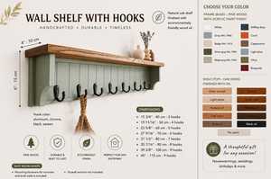 <b>Wooden</b> Wall Mounted Coat Rack with <b>Shelf</b> <b>Rustic</b> Entryway Hook Organizer Hallway Storage Holder - Product Image 5