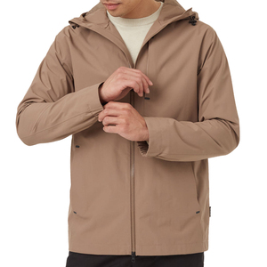 Men's Tan Hooded Zip Front Breathable Windproof Cotton Shell Jacket Solid Color Casual Outdoor Wear Regular Fit Spring <b>Coat</b> - Product Image 5