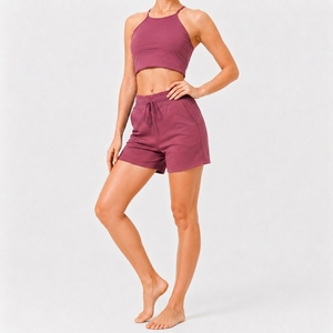 Womens Matching Crop Top And <b>Drawstring</b> Shorts Set Designed For Comfort And Daily Styling - Product Image 5