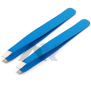 Trousse à outils pour pinces à épiler, pinces à épiler pour extensions de cils en acier inoxydable, pinces professionnelles en acier allié bleues, ensemble de 2 pièces pour la beauté - Product Image 1