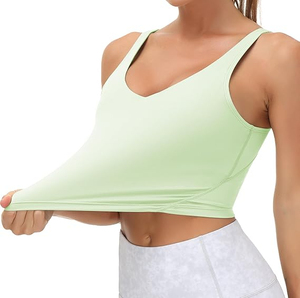 Camisetas deportivas tipo stringer para mujer, color marrón, transpirables, para fitness, camisetas cortas acanaladas para damas. - Product Image 4