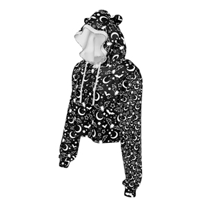Sudadera con Capucha Negra Gótica con Orejas de Gato para Mujer, Sudadera Corta Estampada, Ropa Urbana de Halloween para las Cuatro Estaciones - Product Image 2