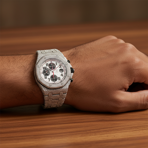 Montre chronographe entièrement sertie de moissanite pour homme, luxe, acier inoxydable, aspect diamant, étanche, quartz, hip-hop - Product Image 6