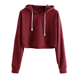 Sudadera con Capucha para Mujer, Manga Larga, Corta, Informal, de Color Sólido, Tejida en Algodón Transpirable, Estilo Otoñal - Product Image 6