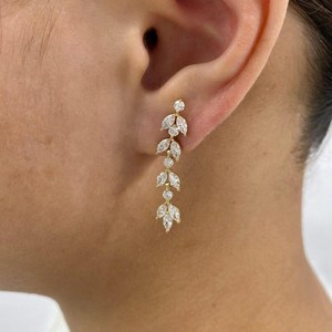 Pendientes de Diamantes Redondos Marquise, Pendientes Colgantes de Diamantes Cultivados en Laboratorio, Pendientes de Oro para Novia, Pendientes Finos de Diamantes para Boda, Regalo - Product Image 1