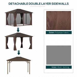 10FT X 12FT Elegant Hardtop Gazebo with <b>Curtains</b> Netting <b>Single</b> Roof Canopy Aluminum Frame Elegant Pavilion Metal Wood Frame - Product Image 5