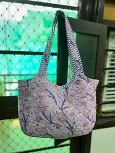 Hand Block Printed Quilted Cotton Tote <b>Bag</b> for Lady Bohemian Floral Design Magnetic Closure <b>Large</b> Size <b>Beach</b> & Daily Use - Product Image 4