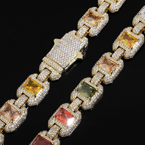 Bracelet en or moissanite avec maillons en pierres précieuses colorées, bijoux de luxe sertis de pierres, pour hommes et femmes - Product Image 2
