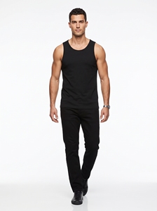 Dumela Men's <b>Black</b> Sleeveless <b>Knitted</b> <b>Tank</b> <b>Top</b> O-Neck Solid Casual Style - Product Image 2