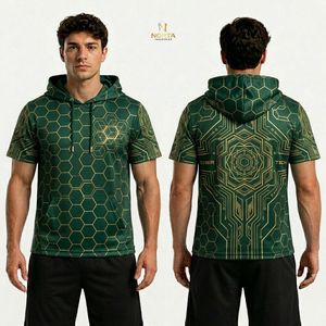 Camiseta Deportiva de Manga Corta con Capucha para Hombre, Sublimada con Patrón Rojo y Negro, de Poliéster, Transpirable y de Secado Rápido - Product Image 5