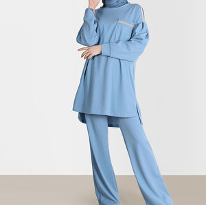 Conjuntos de Yoga de 2 Piezas para Mujeres Musulmanas, Tejido de Punto Informal, Bordado Personalizado, Ropa Deportiva - Product Image 3