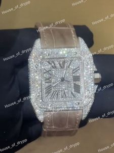 Reloj Unisex de Moda Hip-Hop con Diamantes Moissanite, Caja Cuadrada de Acero Inoxidable, Correa de Cuero, Cierre con Números Romanos - Product Image 3