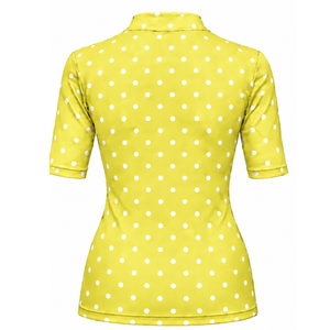 เสื้อยืดแขนสั้นคอเต่าลายจุดสีเหลืองเลมอนสำหรับผู้หญิงทรงเข้ารูปพิมพ์ลายลำลองยืดได้แฟชั่นเสื้อผ้าฤดูร้อน - Product Image 2