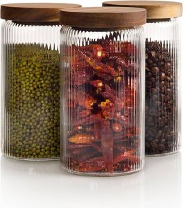 Pot en verre hermétique avec couvercle en bois pour organiser les épices, le café, le sucre, les collations, les céréales et les ingrédients secs - Product Image 1