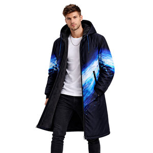 Parka de bain unisexe haut de gamme avec capuche, manteau long résistant à l'eau pour les nageurs, doublure thermique, design élégant à vagues bleues pour la natation - Product Image 4