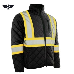 Chaqueta de Seguridad Reflectante Acolchada de Algodón Ignífugo Personalizada |   Chaqueta de Trabajo Acolchada Negra de Alta Visibilidad con Cinta Reflectante - Product Image 5