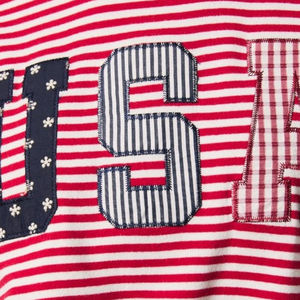 ชุดเสื้อสเวตเชิ้ตโอเวอร์ไซส์ลายทางสีแดงขาวพิมพ์ลายตัวอักษร USA สำหรับผู้หญิง คอเต่า แขนยาว ถักแบบคอเต่า - Product Image 3