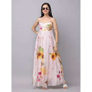 ชุดเดรสแม็กซี่พิมพ์ลายดอกไม้สำหรับผู้หญิง แขนกุด สายสปาเก็ตตี้ ทรงเอ ชุดเดรสยาวสำหรับฤดูร้อน - Product Image 1