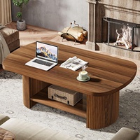 Table basse de rangement à 2 niveaux de style moderne du milieu du siècle avec double base en bois pour salon, chambre à coucher, appartement (marron rustique)