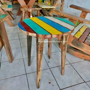 Mesa de Centro Artesanal de Diseño Redondo con Ranura, Madera de Barco Reciclada, Color Natural, para Interiores y Exteriores, Muebles para Hogar y Jardín - Product Image 4