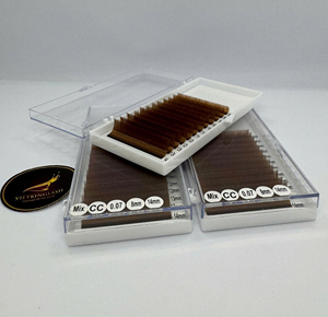 Extensions de cils en éventail pré-faits faits à la main, mélange CC 0.07, en fibre synthétique PBT coréenne, souple, noir, en plateau, vente en gros - Product Image 3