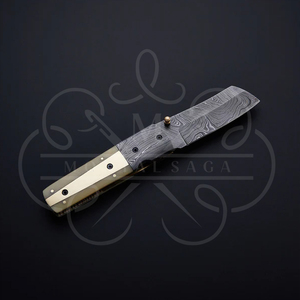 มีดพับเหล็กดามัสกัสทำมือพร้อมด้ามทองเหลือง - Product Image 6