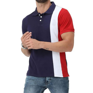 Chemise décontractée pour homme à manches courtes, en coton tricoté, anti-plis, coupe droite, 220g, color block rouge, blanc, bleu marine - Product Image 5