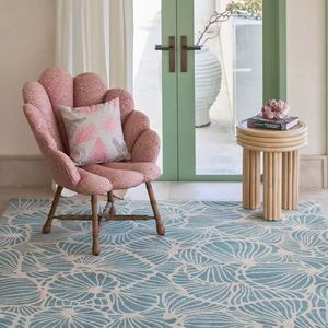 Tapis rectangulaire moderne à motifs abstraits bleu et blanc en polyester antidérapant pour salon, prix de gros - Product Image 3