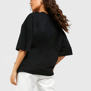 Camiseta de Mujer de Alta Calidad, 100% Algodón, con Apliques de Verano, Logotipo Impreso en 3D Personalizado, Hombros Caídos, Tejido Grueso - Product Image 2