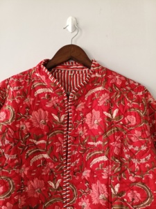 Reversible Floral Printed 100% Cotton Quilted <b>Ladies</b> Winter Long <b>Jacket</b> - Product Image 3