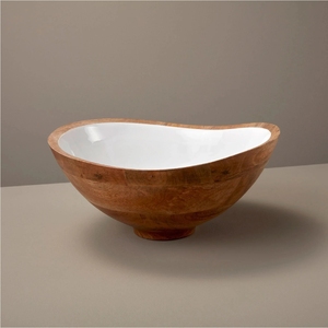 Handmade Mango Wood Serving Bowl with Printed Enamel Inlay Decorative Salad Fruit Bowl Eco-Friendly Kitchen Tableware Wood Bowl - Product Image 6