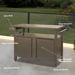 Carrello da esterno in metallo con ruote per griglia, tavolo da cucina per preparazione cibo, isole cucina, carrelli per barbecue, armadietto portaoggetti da esterno - Product Image 2