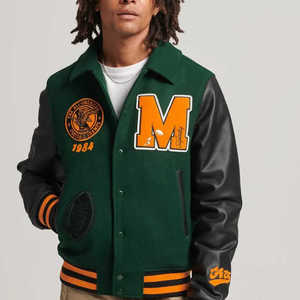 แจ็คเก็ตเบสบอล Letterman สตรีทแวร์ปักโลโก้ตามสั่งแบบใหม่มาแรง ขายดี แจ็คเก็ต Varsity ปักลาย Chenille แบบครอป - Product Image 1