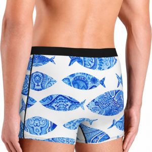 Custom Mens Sublimated <b>Boxer</b> Briefs Blue Fish Print Breathable Stretch Underwear Private Label Sports Underpants OEM Supplier PK - Product Image 3