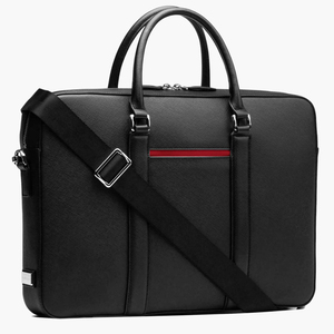 Housse pour ordinateur portable en cuir bleu marine avec poignée à rayures orange, pour le transport, usage professionnel et bureautique, design protecteur - Product Image 6