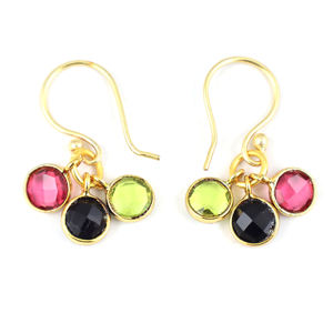 Pendientes Colgantes de Moda con Tres Piedras de Cuarzo Hidrotermal, Chapados en Oro de 22K, para Fiestas, para Chicas y Mujeres, Joyería Hecha a Mano, Venta al Por Mayor - Product Image 1