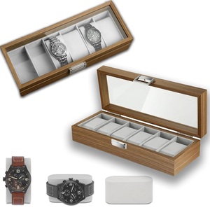 AHTE MANUEXPO UR-065 6-Slot Display Case Glass Lid Wooden <b>Soft</b> Velvet Interior Elegant Wrist Watch Storage <b>Box</b> for Men's Women's - Product Image 4