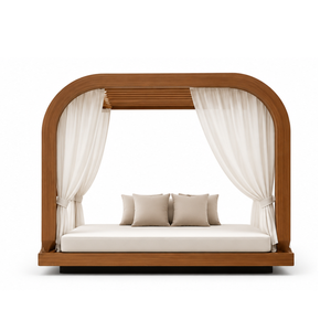 Lit de jardin moderne en bois massif avec rideaux d'intimité pour hôtel de luxe, villa, patio, mobilier de bord de piscine - Product Image 4